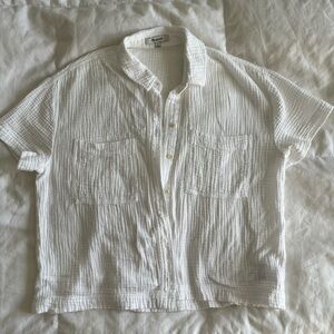 Madewell White Textured Short Sleeve Shirt gauze